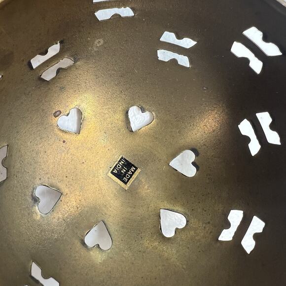 Vtg Brass Friendship Hanging Pierced 3" Potpourri Ball Orb Christmas Ornament - Picture 8 of 9